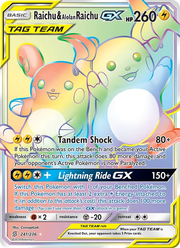 Raichu & Alolan Raichu GX - Unified Minds Pokemon Card