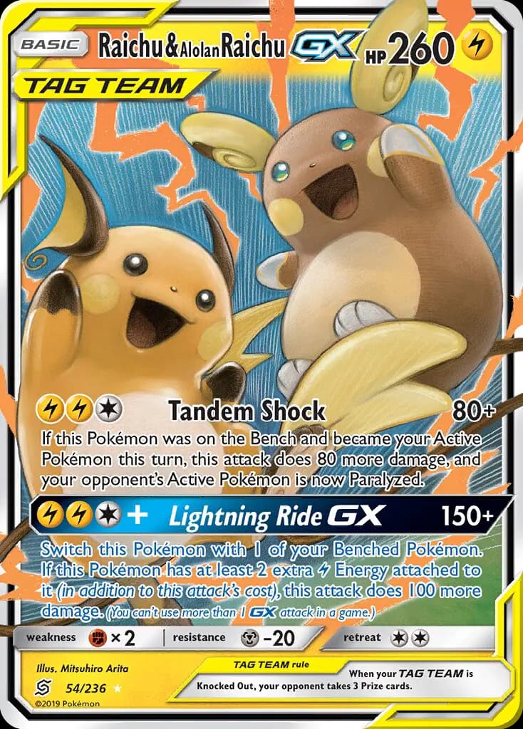 Raichu & Alolan Raichu GX - Unified Minds Pokemon Card