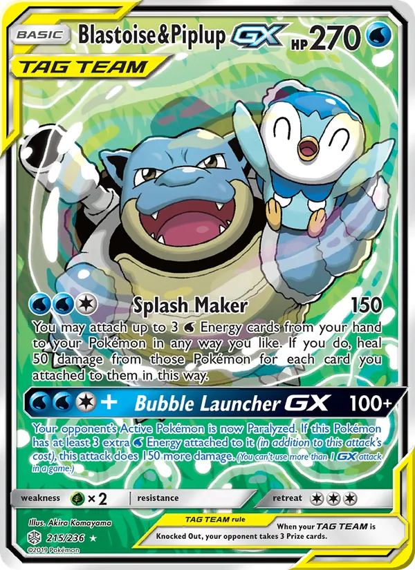 Blastoise & Piplup GX - Cosmic Eclipse Pokemon Card