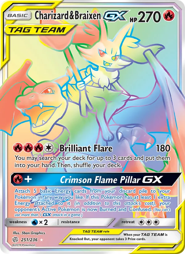 Charizard & Braixen GX - Cosmic Eclipse Pokemon Card