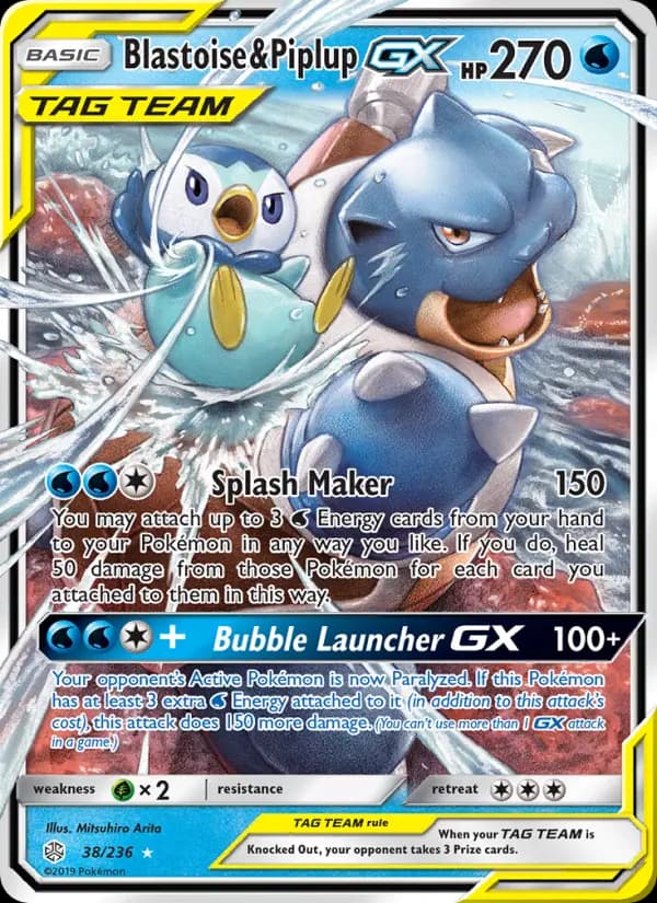 Blastoise & Piplup GX - Cosmic Eclipse Pokemon Card