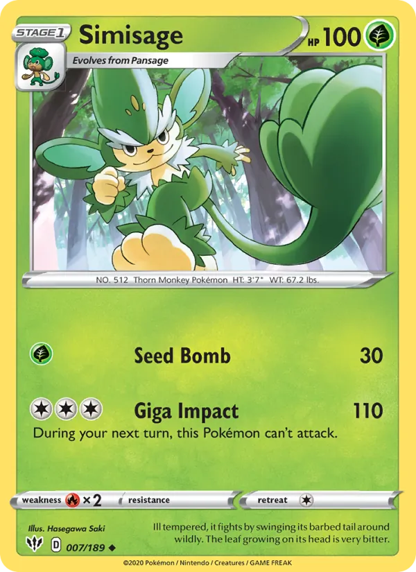 Simisage - Darkness Ablaze Pokemon Card