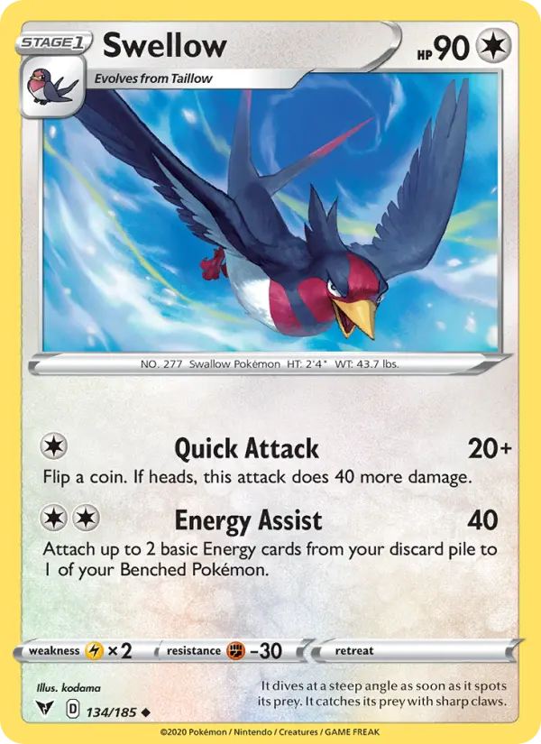 Swellow - Vivid Voltage Pokemon Card