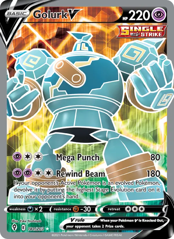 Golurk V - Evolving Skies Pokemon Card