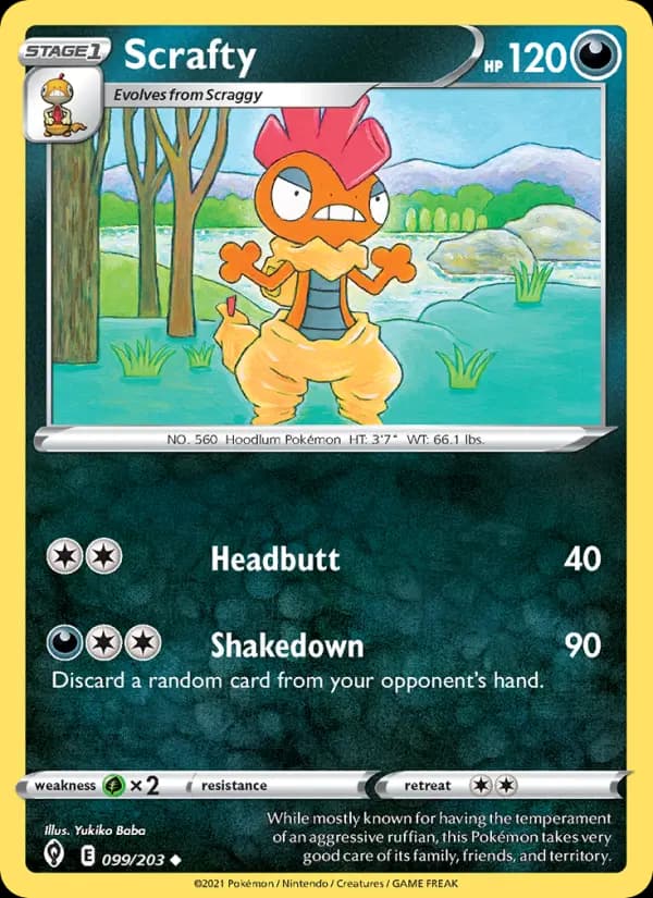 Scrafty - Evolving Skies Pokemon Card